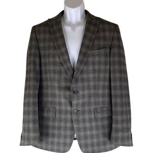 John Varvatos Star USA 42 R 2 button Sport Coat gray plaid Rayon blend